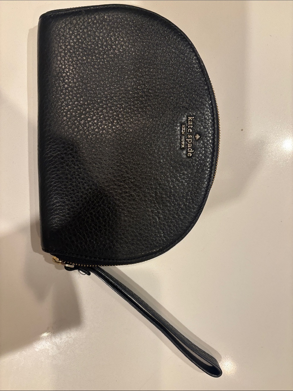 kate spade Black Pebbled Leather Half-Moon Wristlet